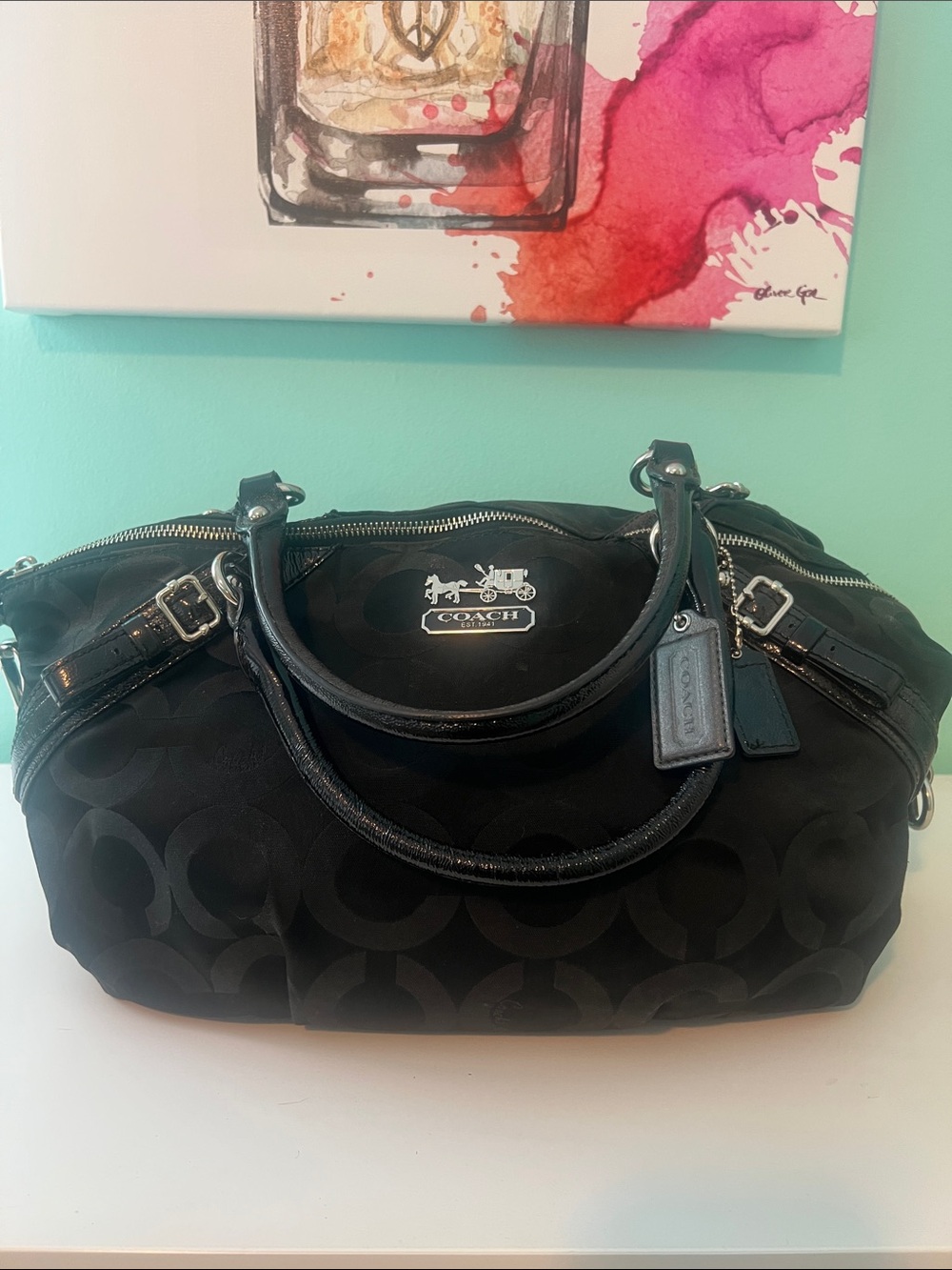 Vintage Coach Black Sophia Satchel with Patent Leather Trim